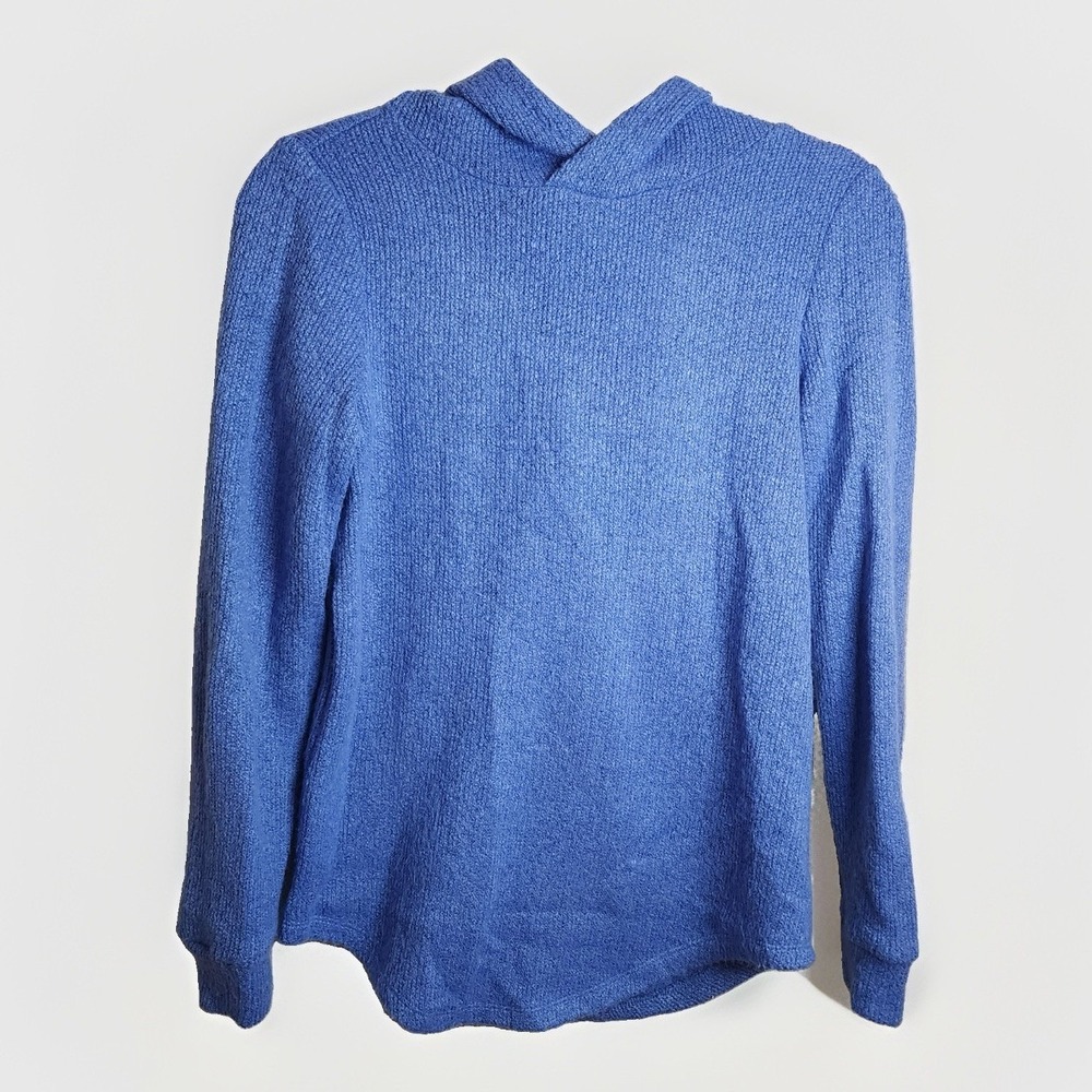 Loft Hooded Sweater Womens XS Blue Acrylic Knit Stretch Pullover Winter